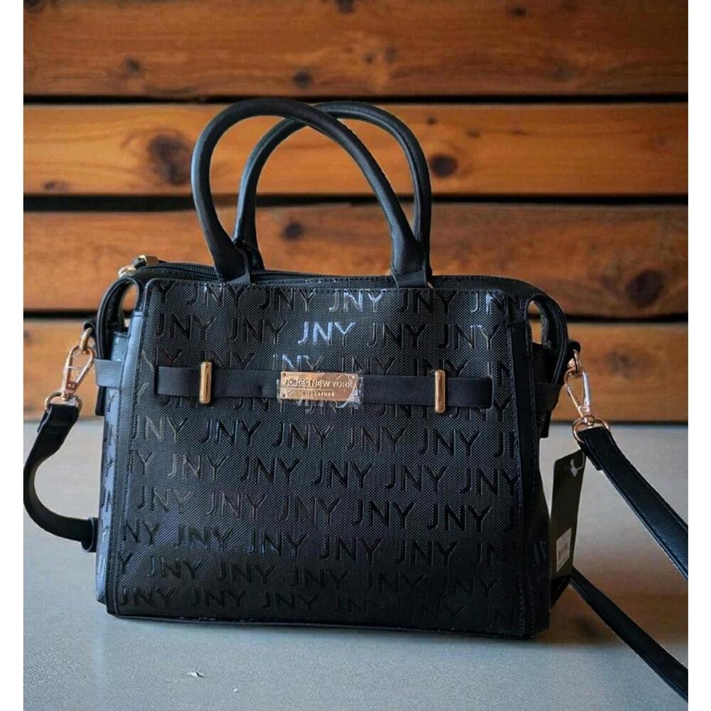 Jones New York Signature Handbag Black Greta Double Handle/Adjustable Strap